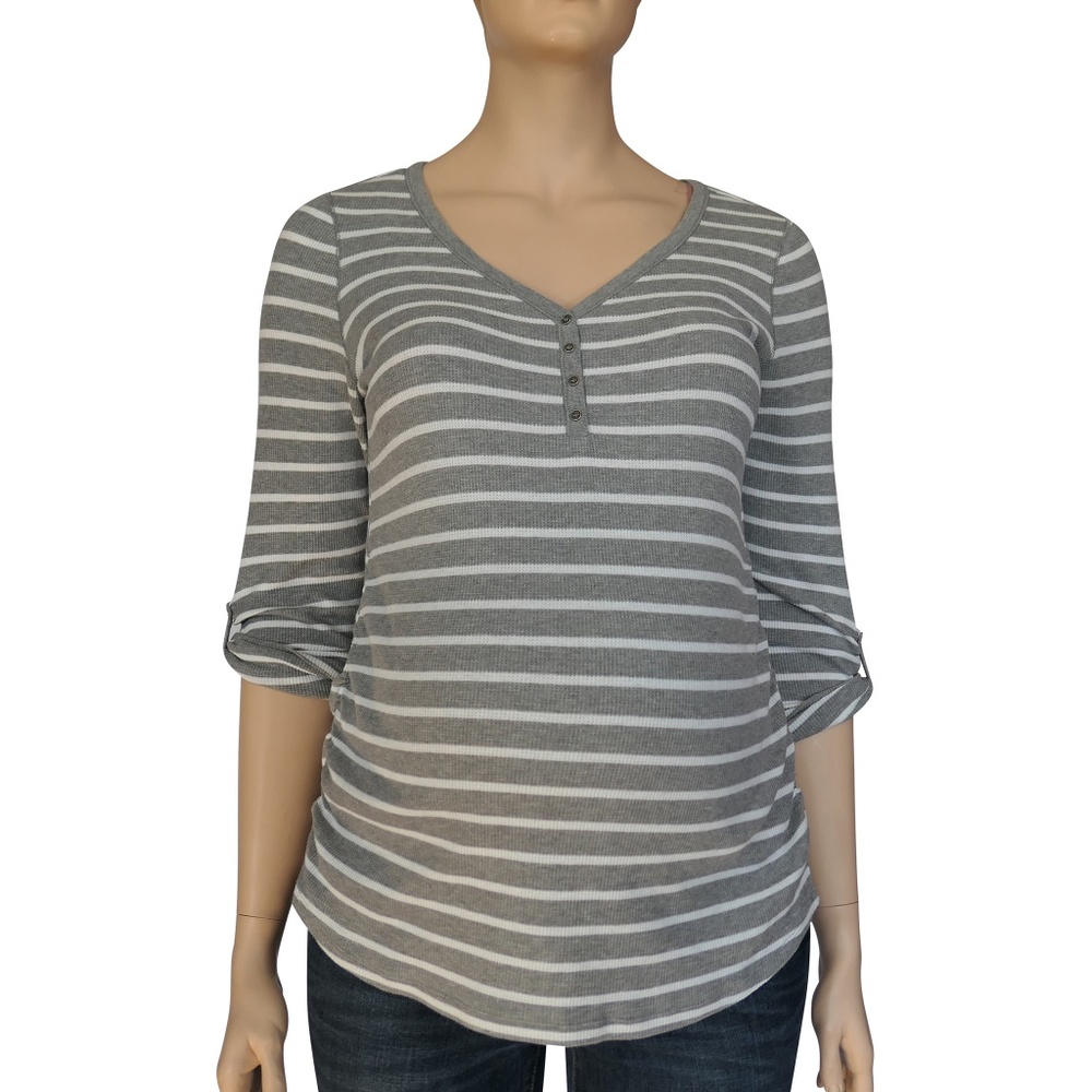 XL Grey with White Stripes Rolled Sleeves Shirt